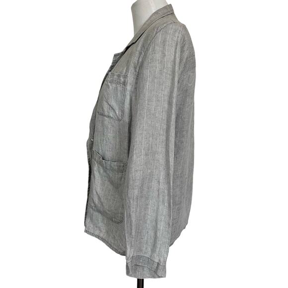 Sibel Saral Women’s Linen Jacket Blazer Gray Pinstripe Slit Back Pockets Sz M - Picture 5 of 9